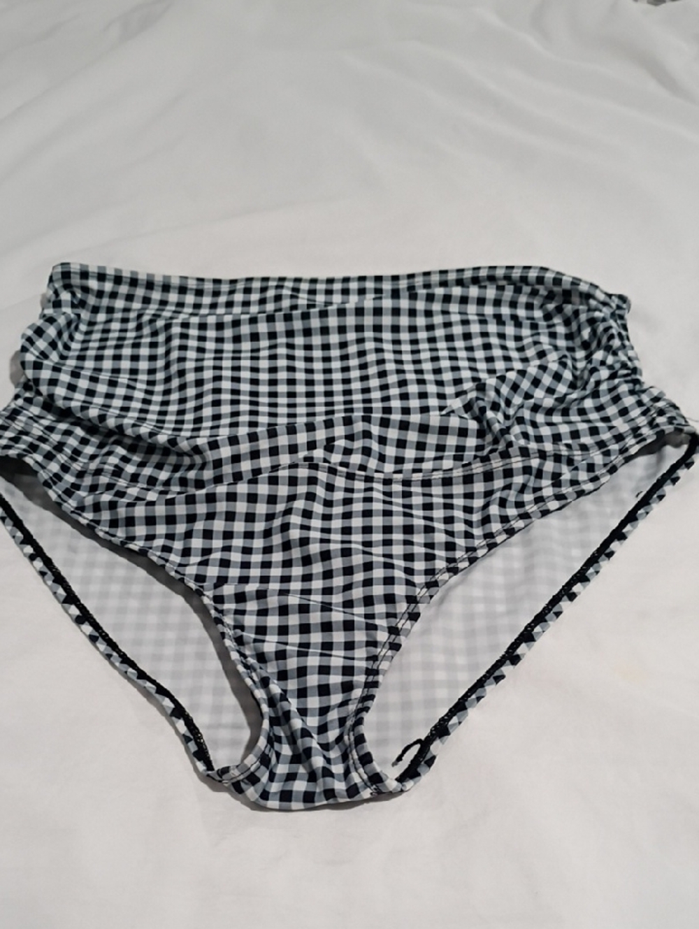 Gingham High-Waist Bikini Bottoms - Black & White